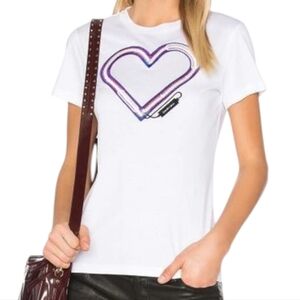 Carven T Shirt Y2K Baby Tee Womens Small Luxury Cotton Embroidered Heart White